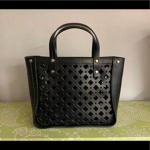 T U S K  Black Leather Top Handle Crossbody Tote